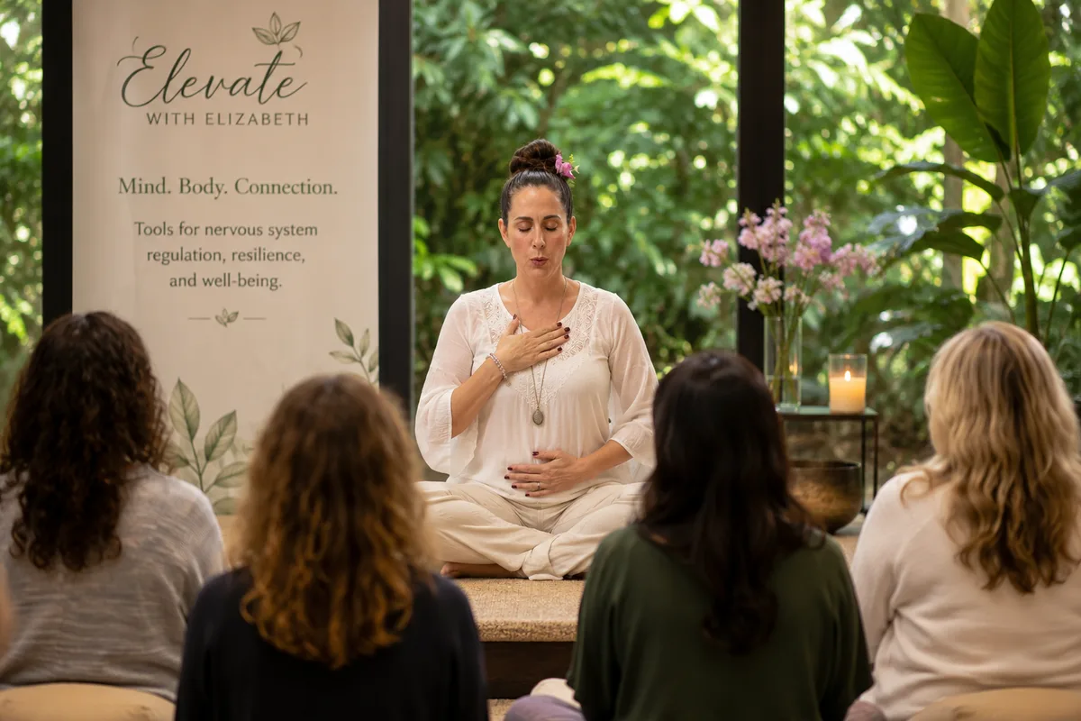 Elizabeth Cappelletti guiding a breathwork meditation at an Elevate with Elizabeth mini-retreat